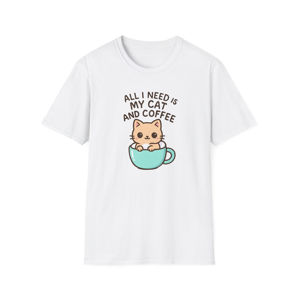 Cat and Coffee T‑Shirt — "All I Need Is My Cat and Coffee" Cute Cat in Mug Tee