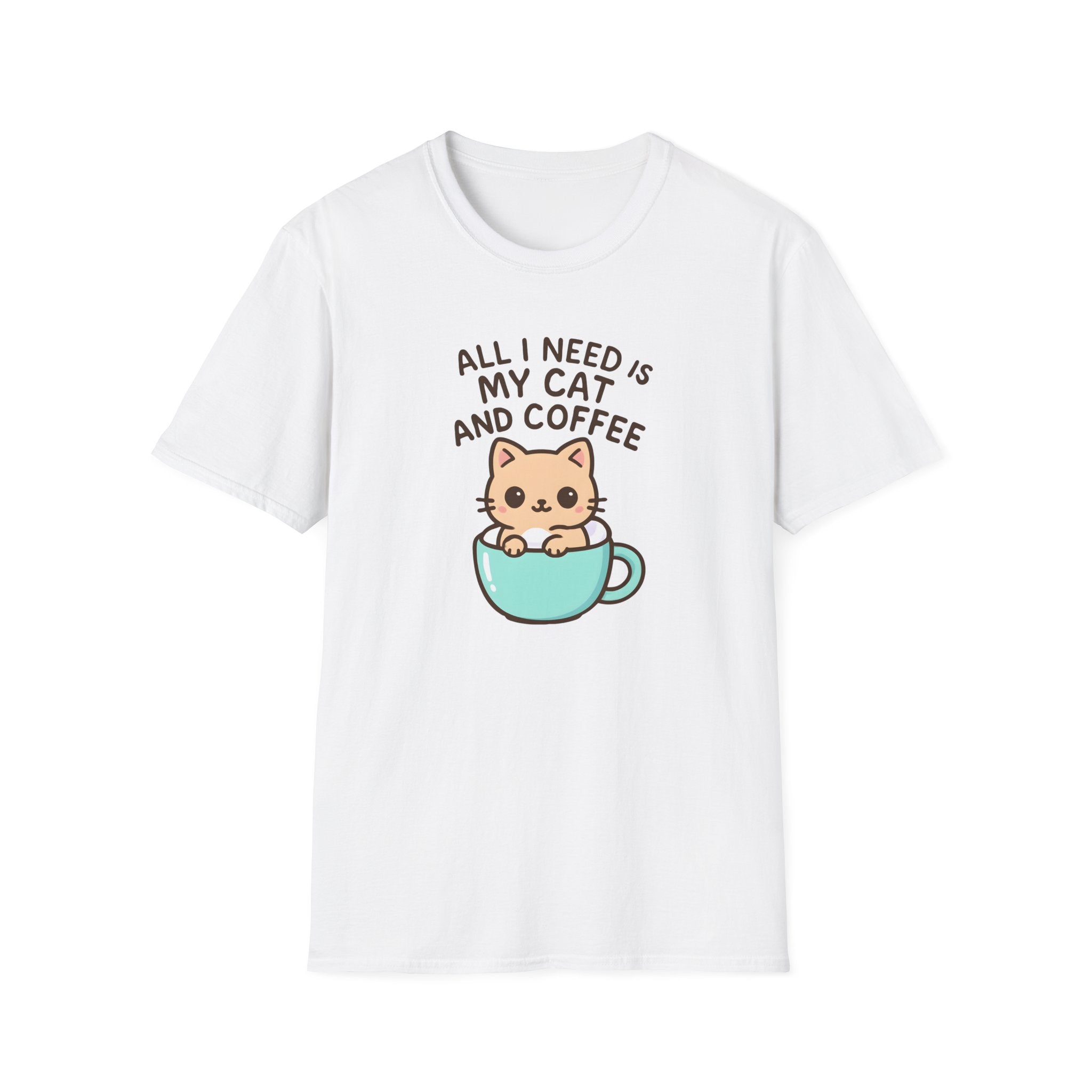Cat and Coffee T‑Shirt — "All I Need Is My Cat and Coffee" Cute Cat in Mug Tee