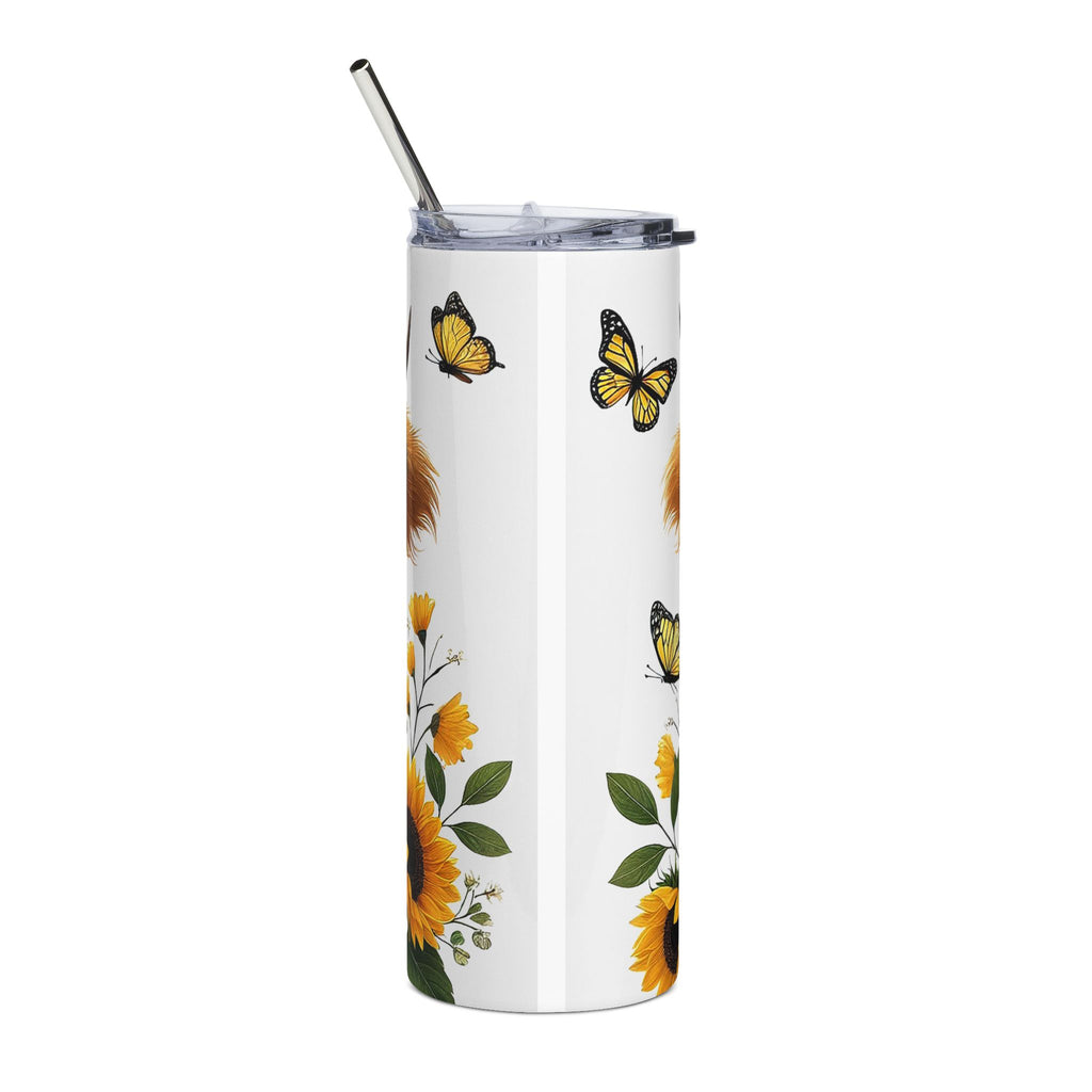 20oz Sunrise Cow Tumbler — Sunflower Highland Cow Stainless Steel Travel Cup