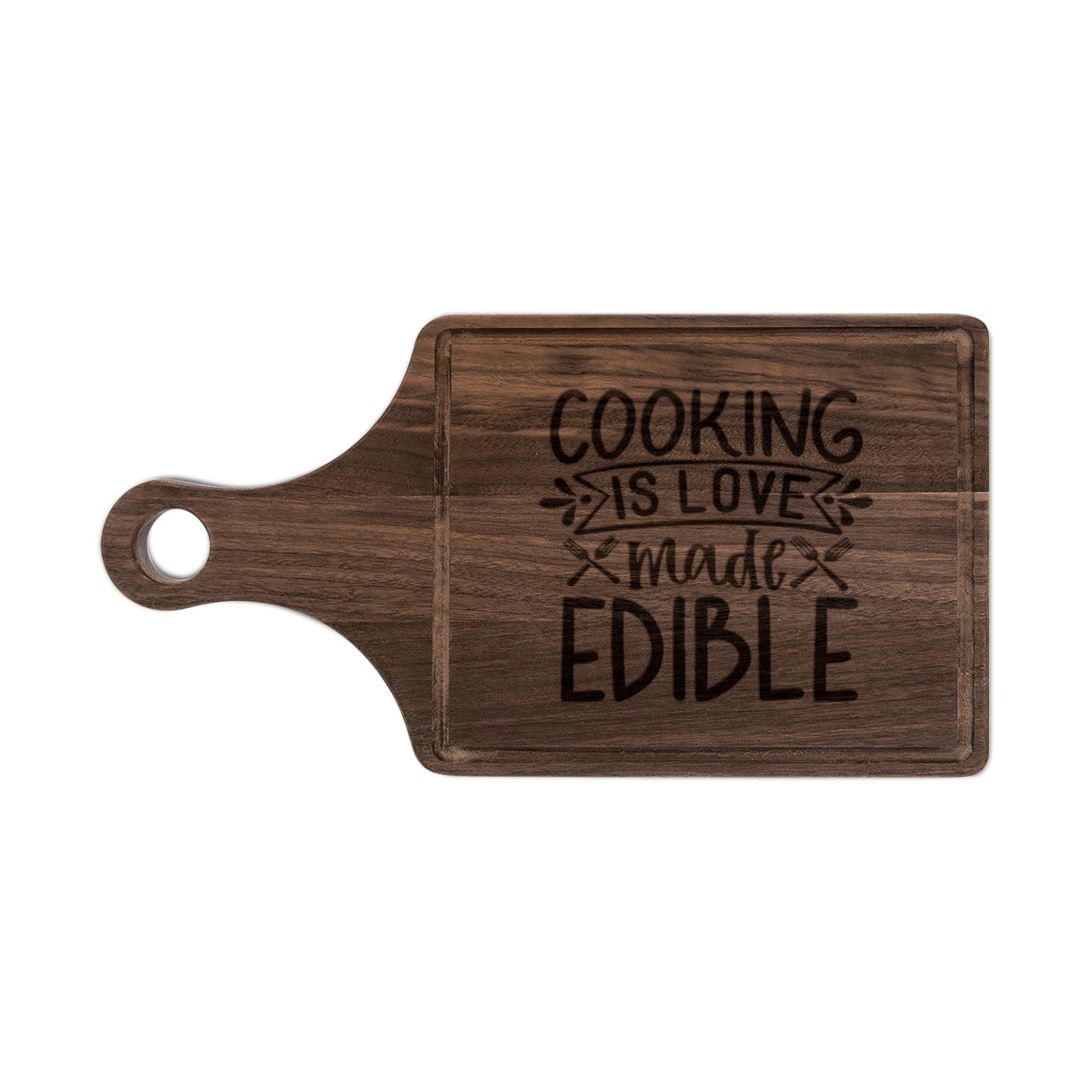 Engraved Wooden Cutting Board – "Cooking Is Love Made Edible"