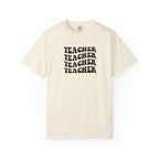 Teacher Repeat Graphic T-Shirt — Retro Stacked "Teacher" Tee