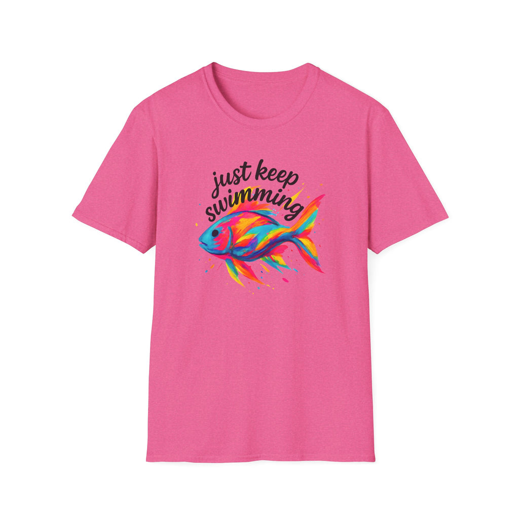 Just Keep Swimming Fish T-Shirt — Colorful Motivational Ocean Tee