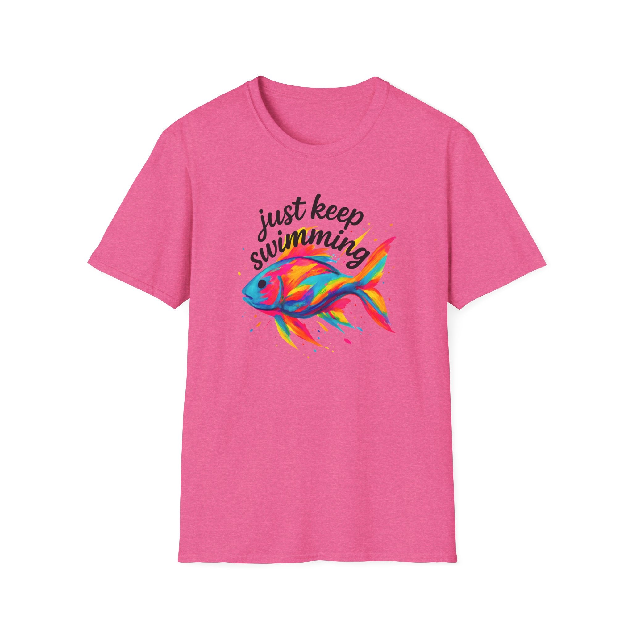 Just Keep Swimming Fish T-Shirt — Colorful Motivational Ocean Tee