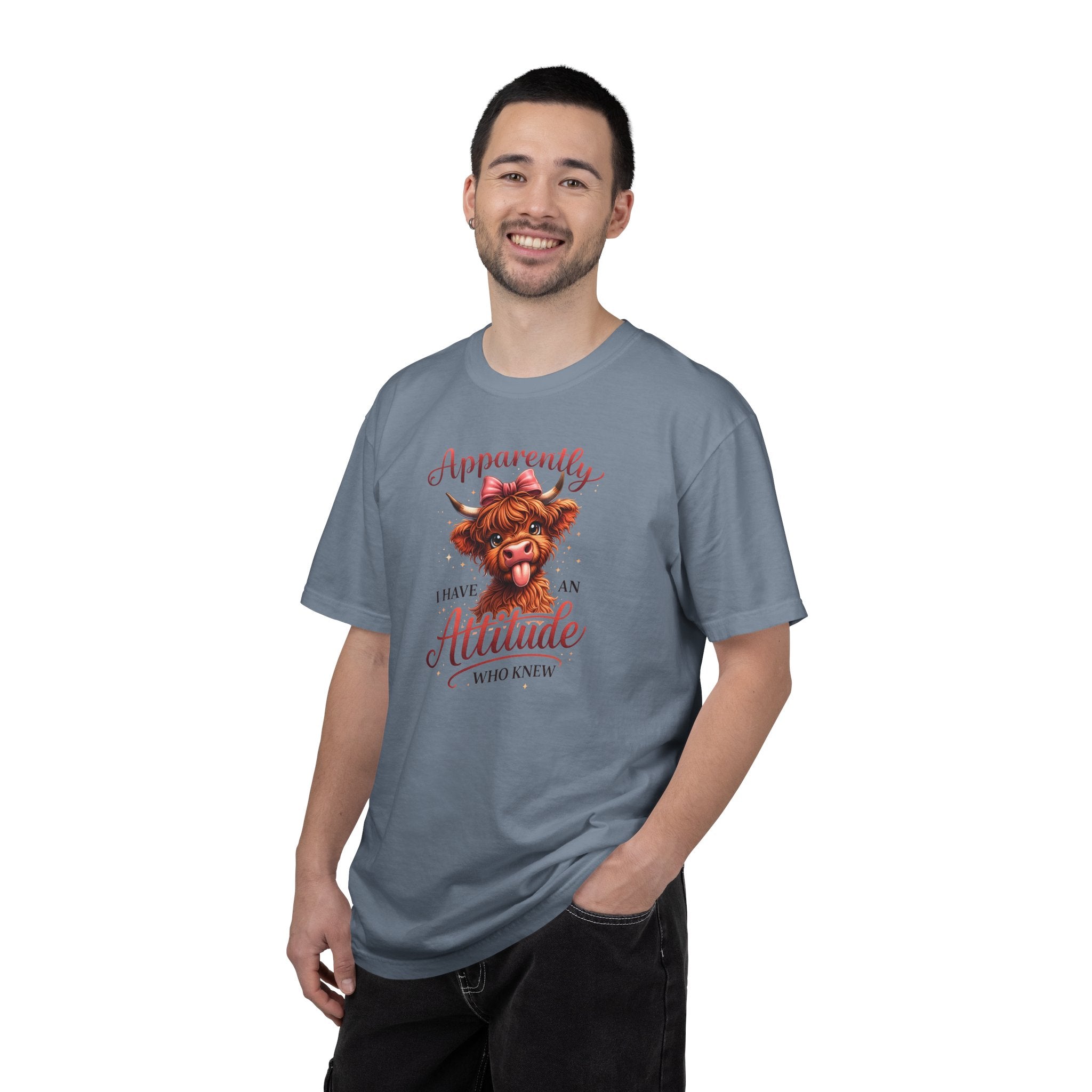 Attitude Highland Cow T-Shirt — "Apparently I Have an Attitude" Cute Cow Graphic Tee