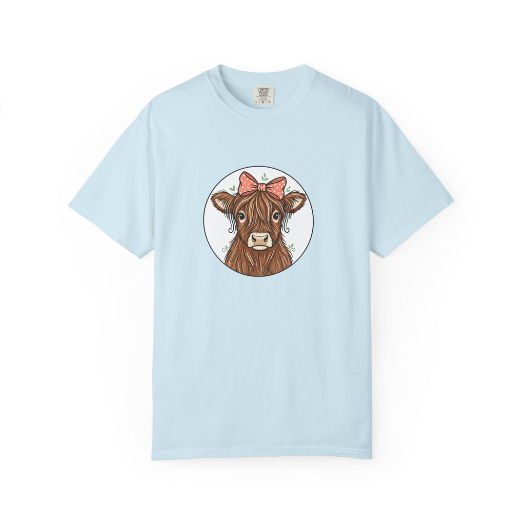 Highland Cow Tee — Cute Cow with Pink Bow Graphic T-Shirt