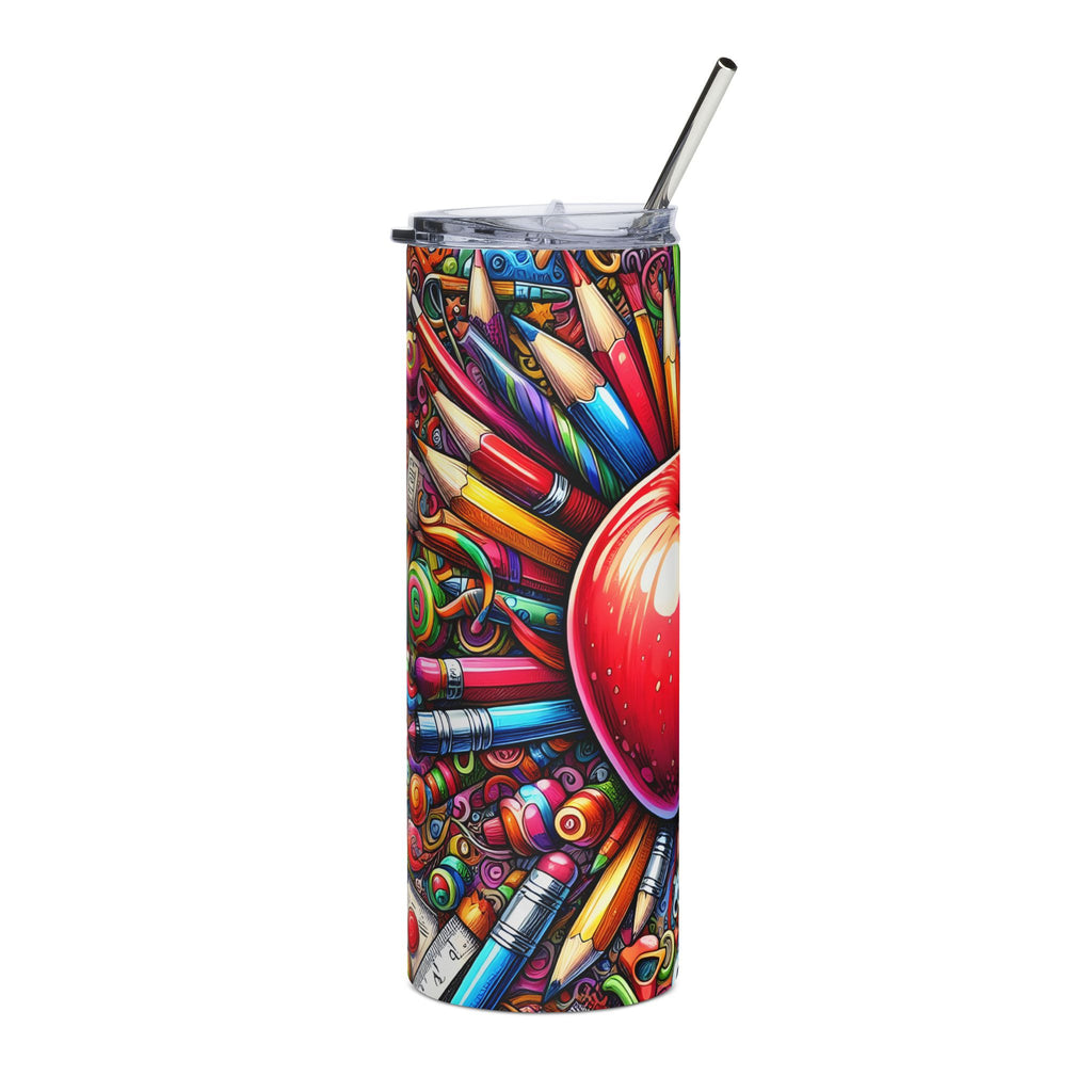 Colorful Apple & School Supplies for Teachers 20oz Stainless Steel Tumbler