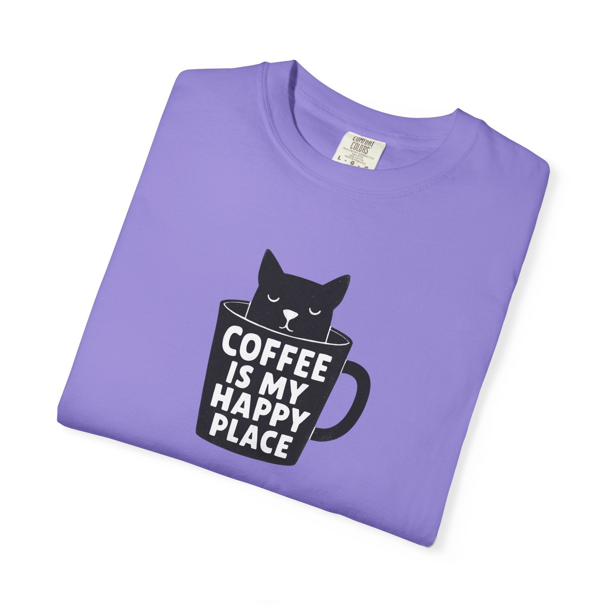 Coffee Is My Happy Place T-Shirt — Cat & Coffee Graphic Tee