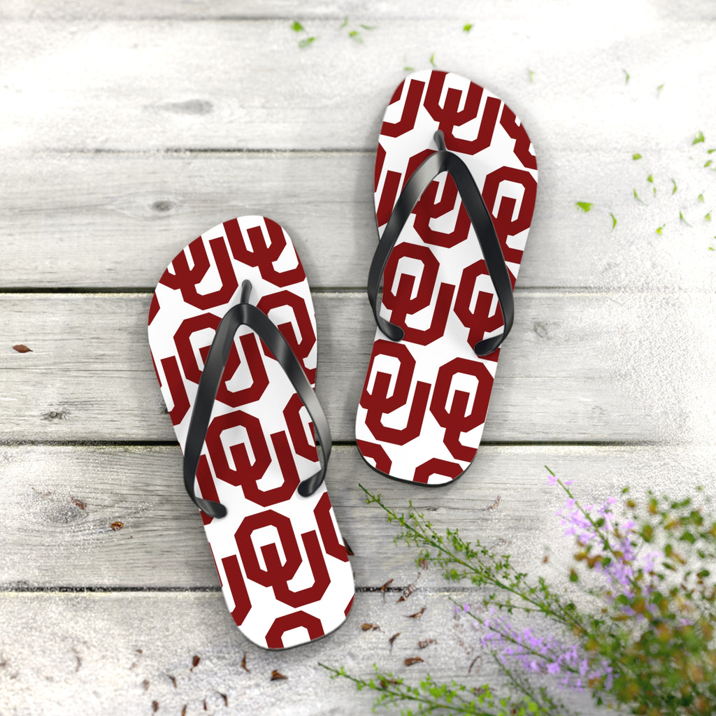 OU Crimson Logo Flip Flops — College Pride Beach Sandals