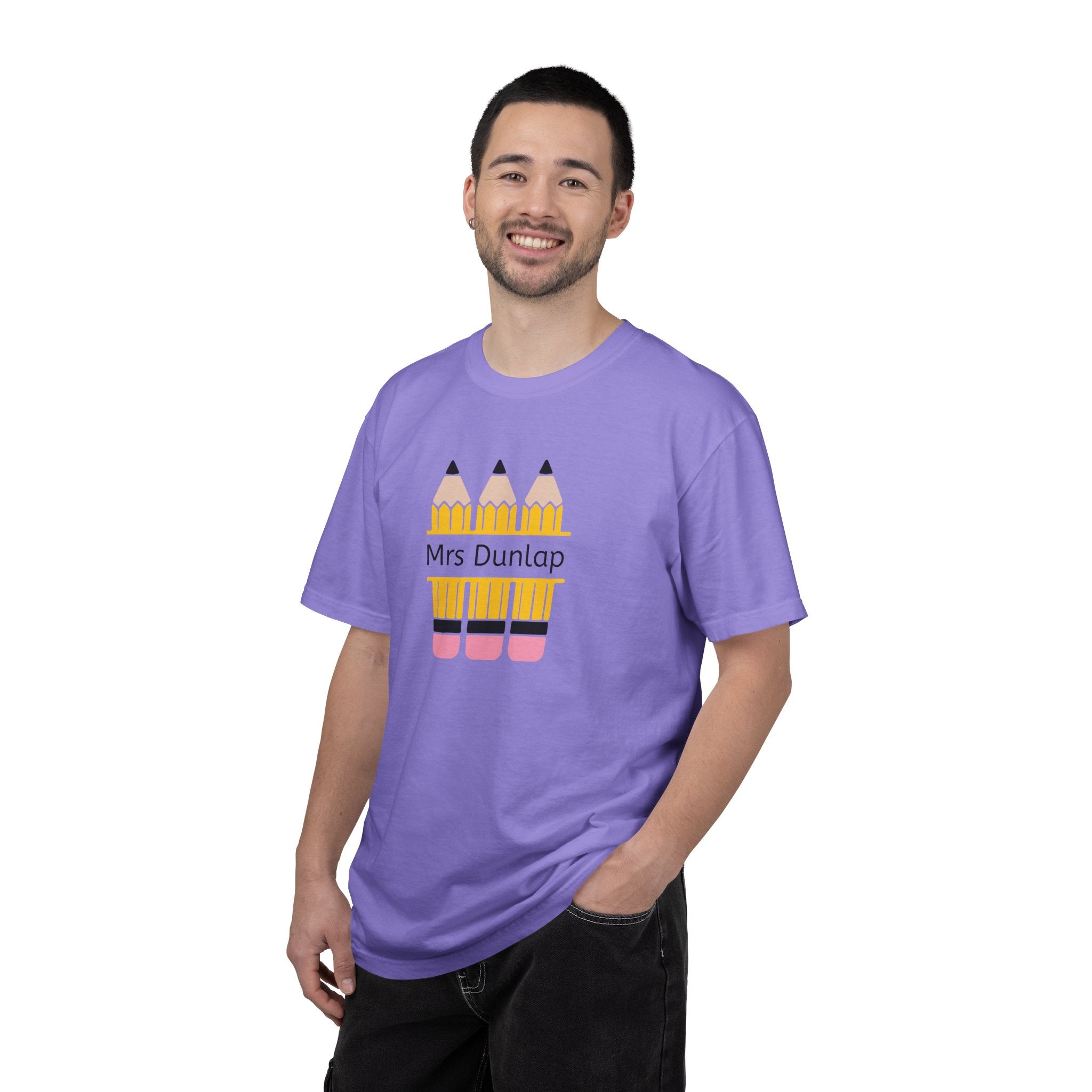 Personalized Teacher T-Shirt – 'Mrs Dunlap' Pencil Design