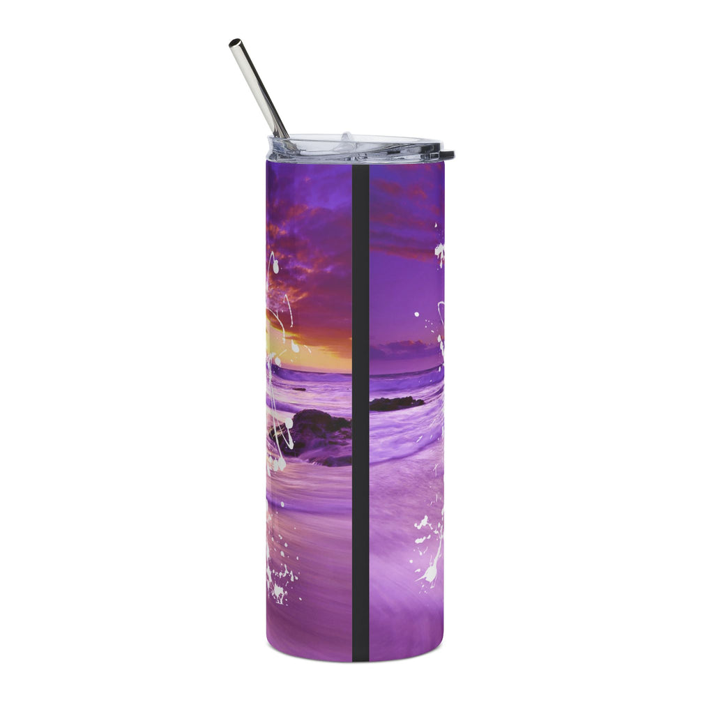 20oz Stainless Tumbler — 'Resting Beach Face' Purple Sunset Design