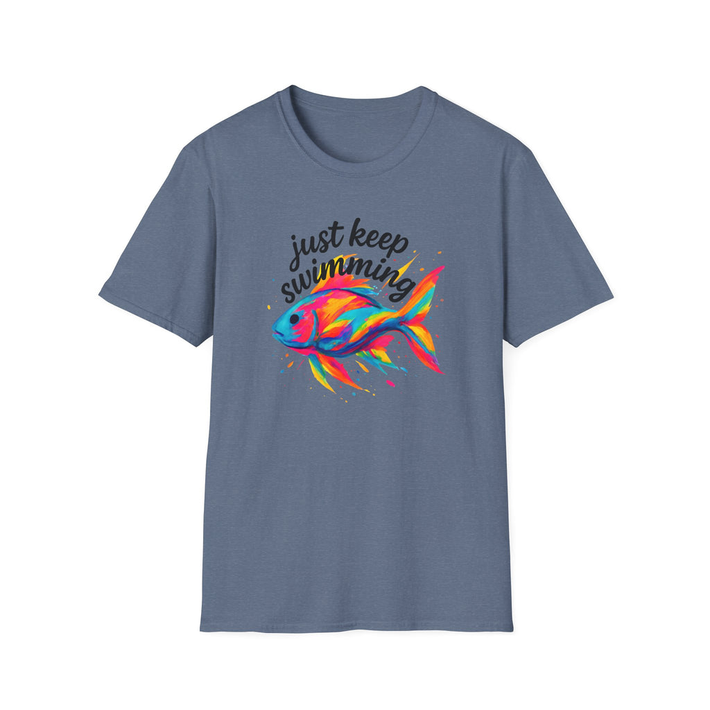 Just Keep Swimming Fish T-Shirt — Colorful Motivational Ocean Tee