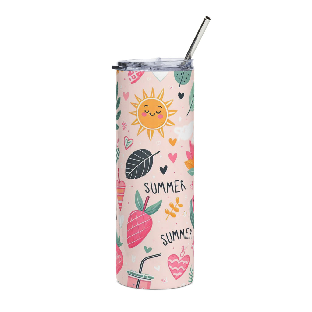 20oz Stainless Tumbler – Cute Summer Strawberries & Sun Insulated Travel Cup