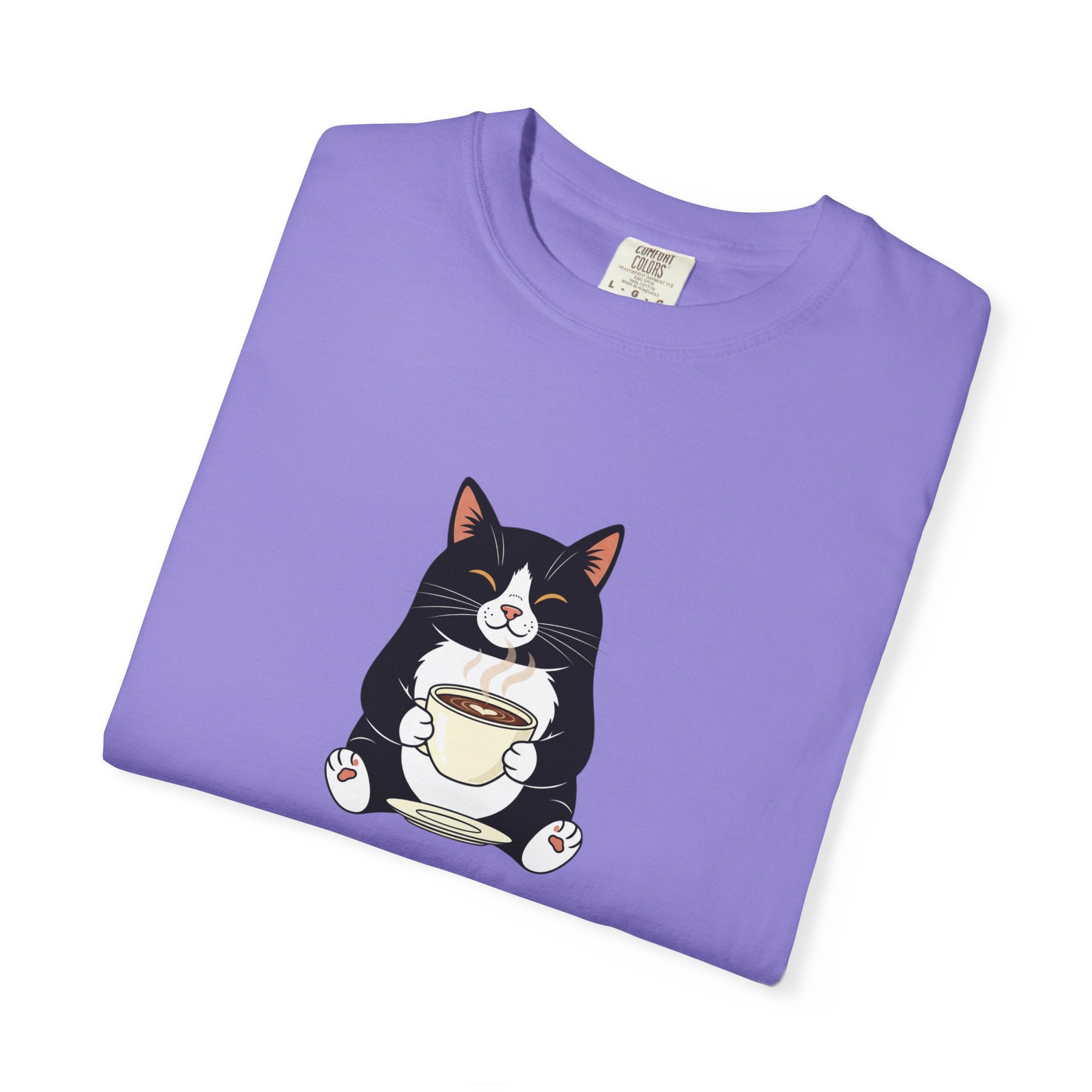 Tuxedo Cat Holding Coffee T-Shirt