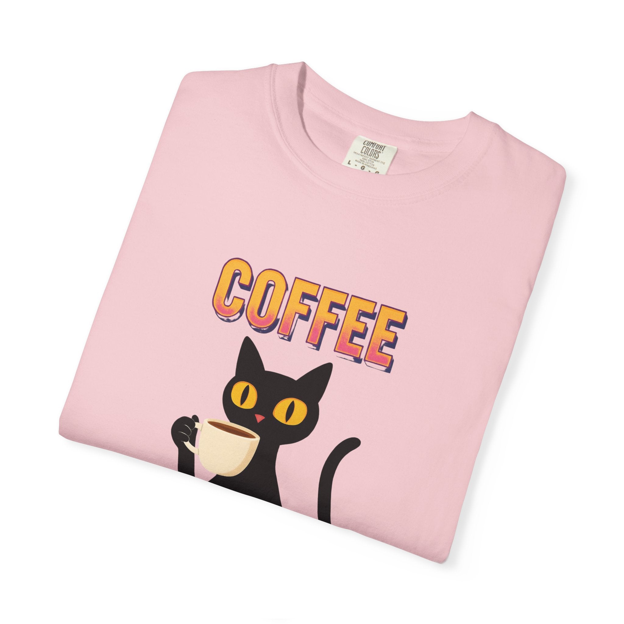 Coffee Cat T-Shirt — Cute Black Cat Holding Coffee Graphic Tee