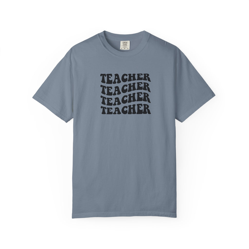 Teacher Repeat Graphic T-Shirt — Retro Stacked "Teacher" Tee