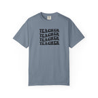 Teacher Repeat Graphic T-Shirt — Retro Stacked "Teacher" Tee