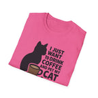 Cat & Coffee T-Shirt — "I Just Want to Drink Coffee and Pet My Cat" Graphic Tee
