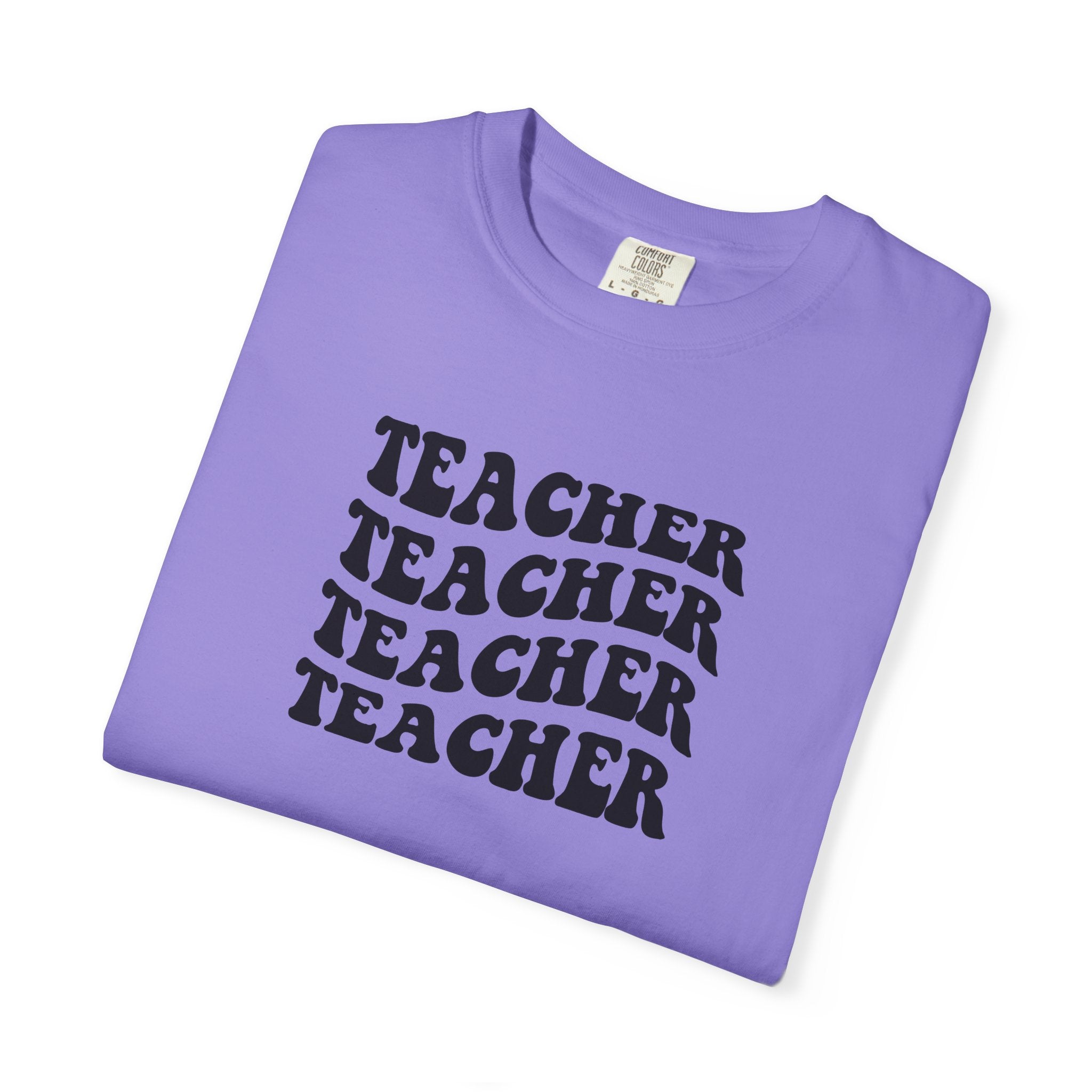 Teacher Repeat Graphic T-Shirt — Retro Stacked "Teacher" Tee