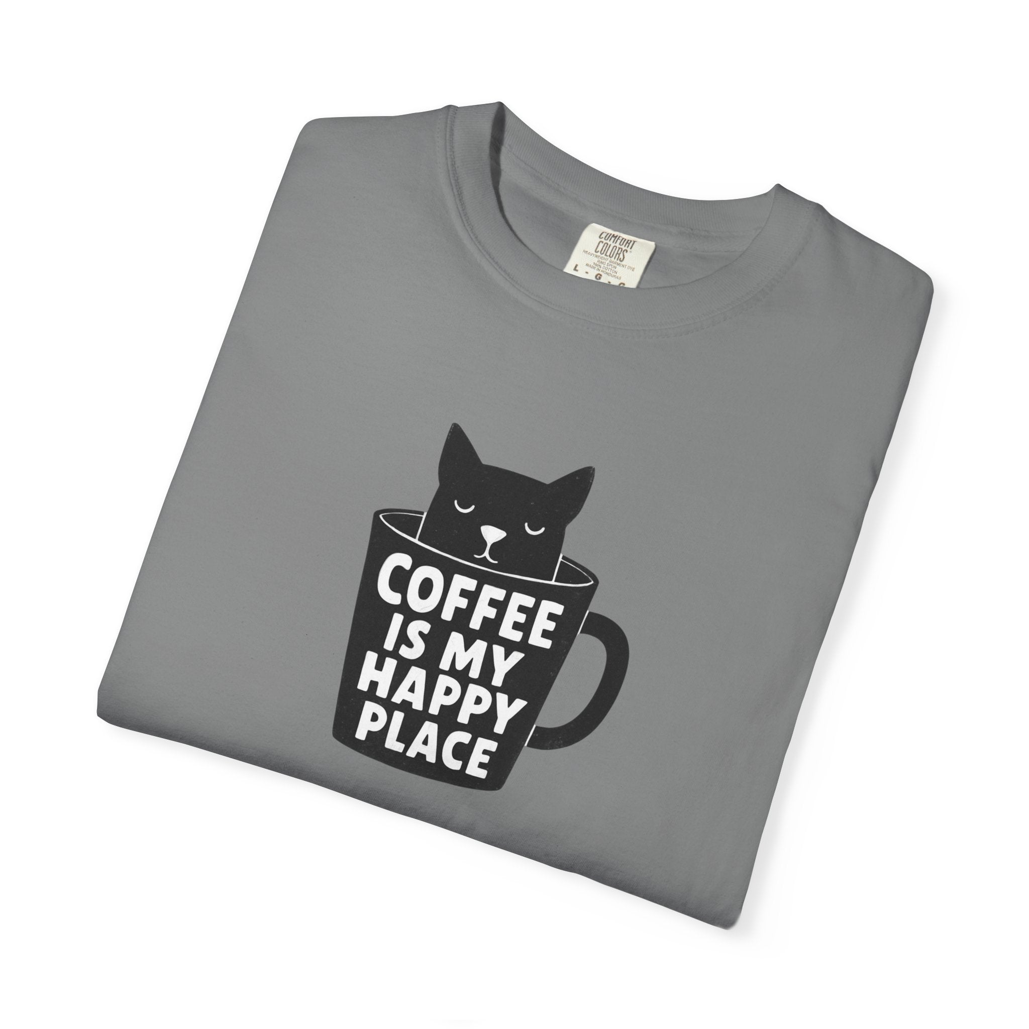 Coffee Is My Happy Place T-Shirt — Cat & Coffee Graphic Tee