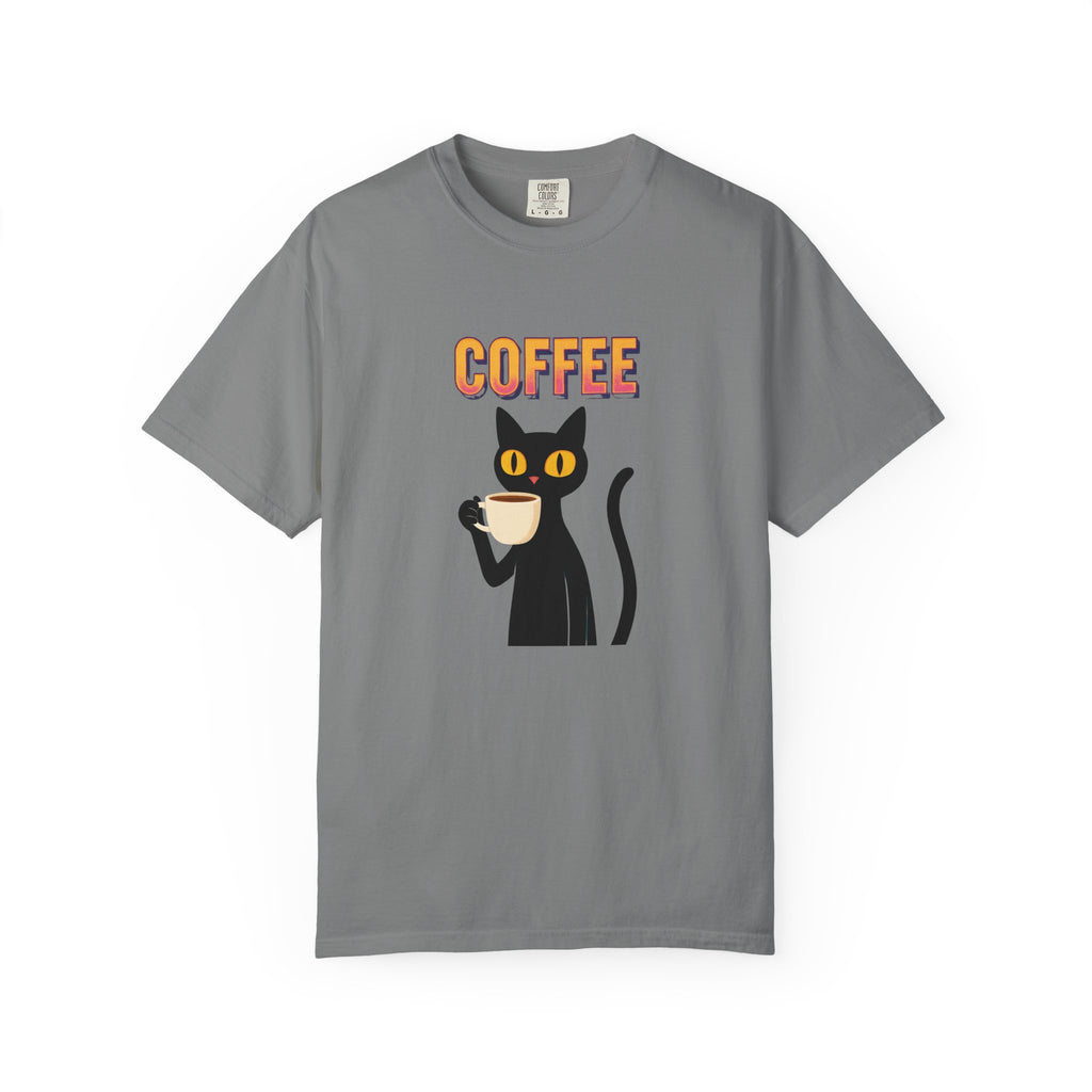 Coffee Cat T-Shirt — Cute Black Cat Holding Coffee Graphic Tee