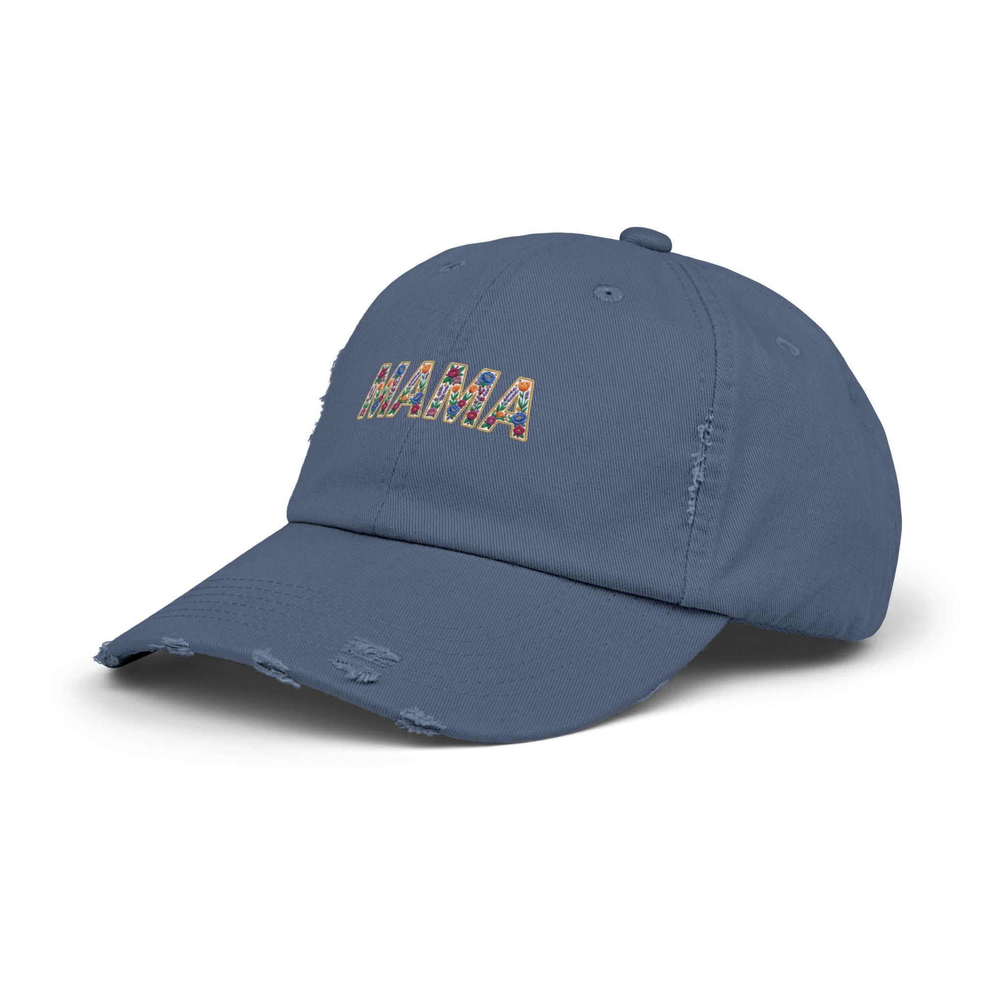 MAMA Distressed Baseball Cap — Floral Patch Mom Hat