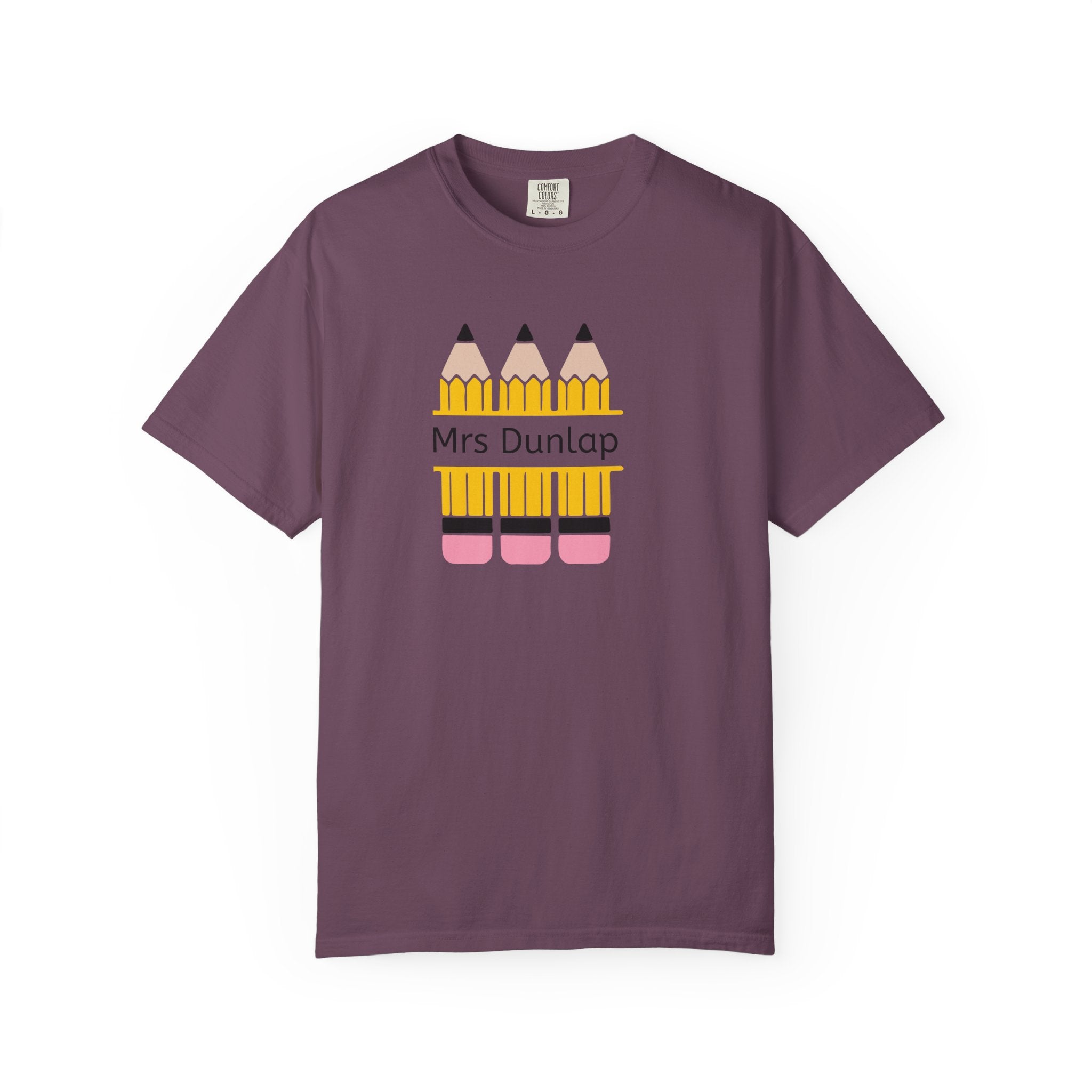 Personalized Teacher T-Shirt – 'Mrs Dunlap' Pencil Design