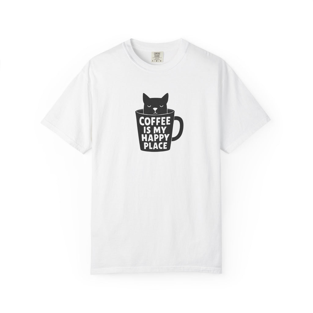 Coffee Is My Happy Place T-Shirt — Cat & Coffee Graphic Tee