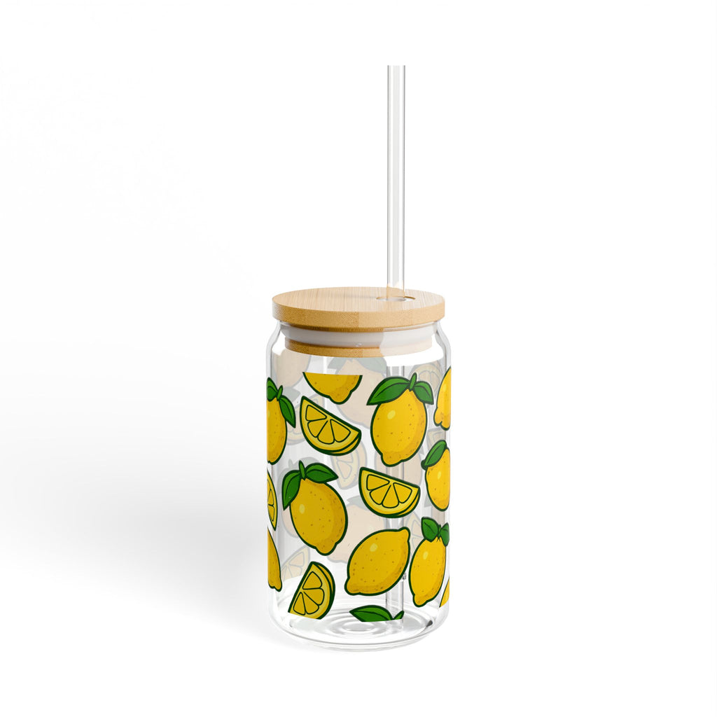Lemon Pattern Sipper Glass — 16oz Decorative Straw Tumbler