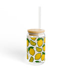 Lemon Pattern Sipper Glass — 16oz Decorative Straw Tumbler