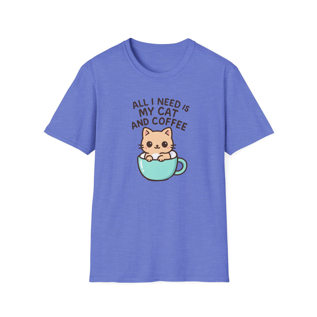 Cat and Coffee T‑Shirt — "All I Need Is My Cat and Coffee" Cute Cat in Mug Tee