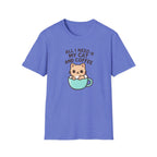 Cat and Coffee T‑Shirt — "All I Need Is My Cat and Coffee" Cute Cat in Mug Tee