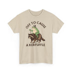 Off to Cause a Kerfuffle T-Shirt — Funny Frog Riding Raccoon Graphic Tee