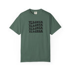 Teacher Repeat Graphic T-Shirt — Retro Stacked "Teacher" Tee