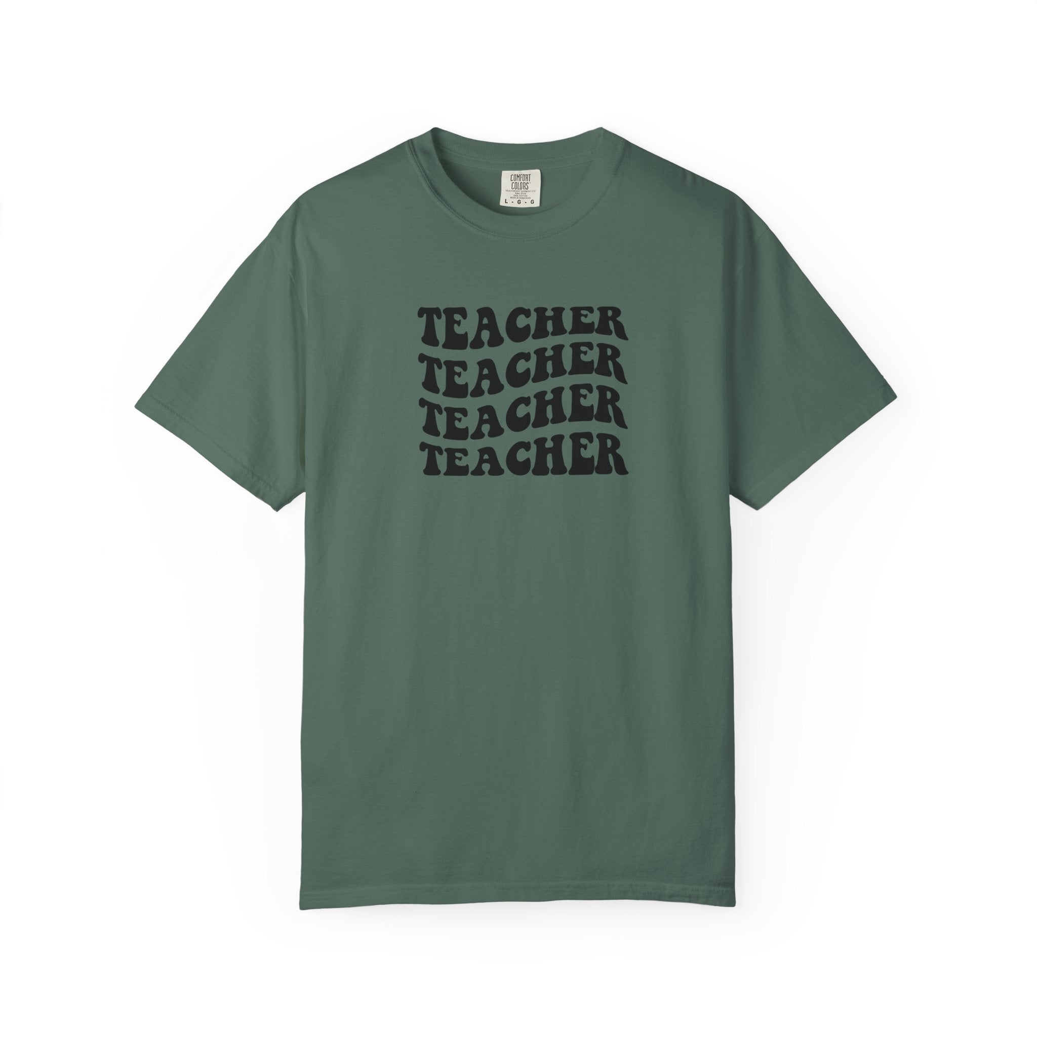 Teacher Repeat Graphic T-Shirt — Retro Stacked "Teacher" Tee