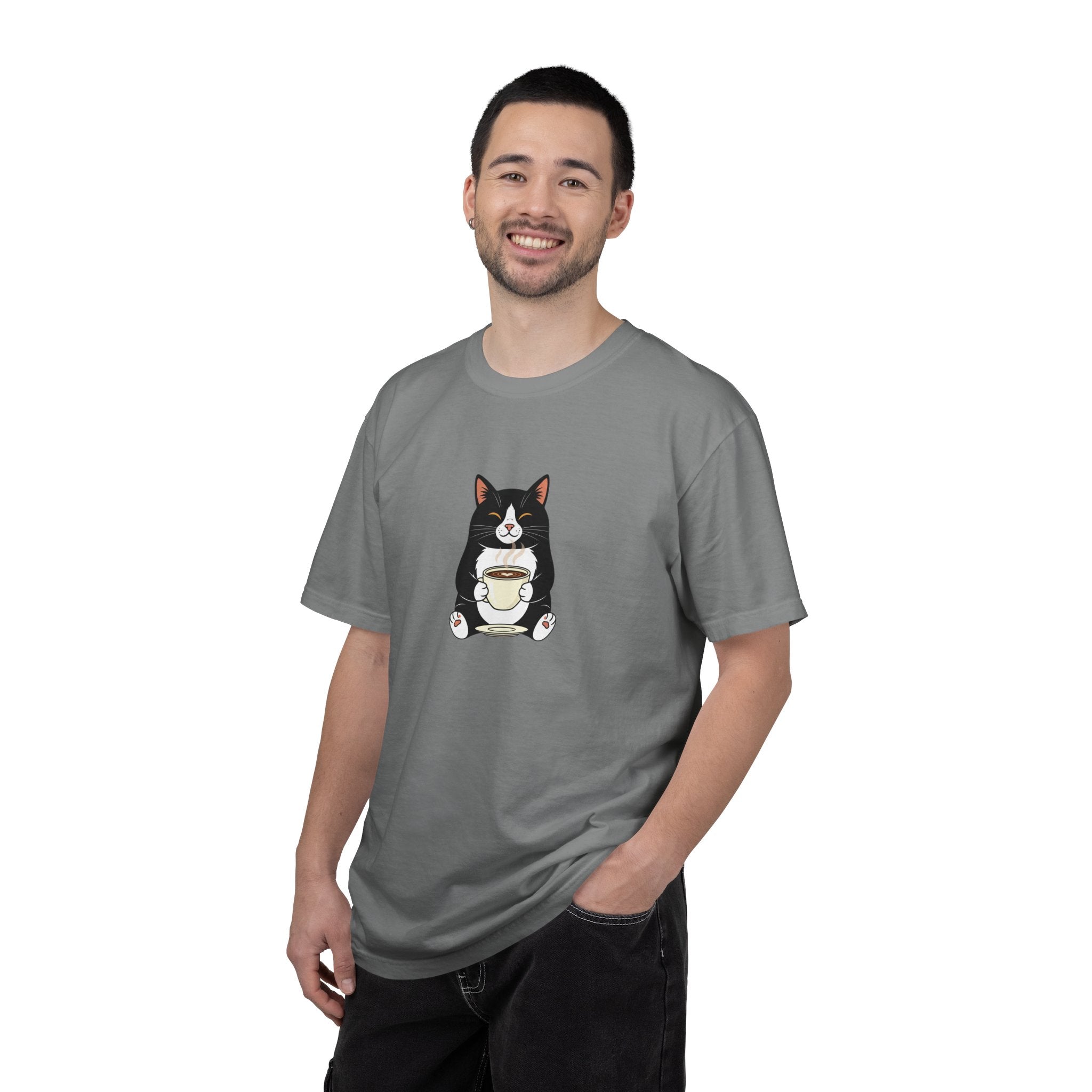 Tuxedo Cat Holding Coffee T-Shirt