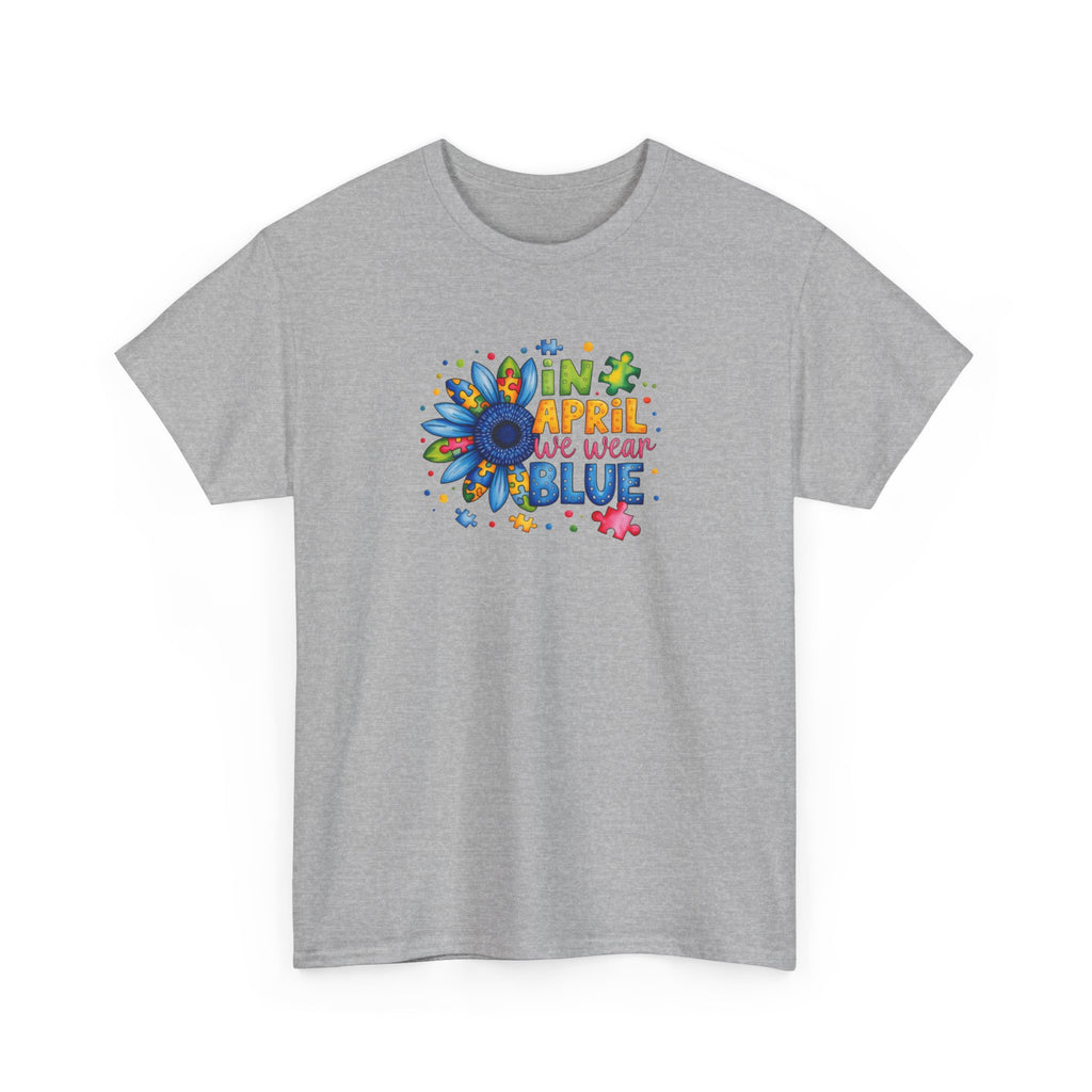 "In April We Wear Blue" Autism Awareness Floral Tee
