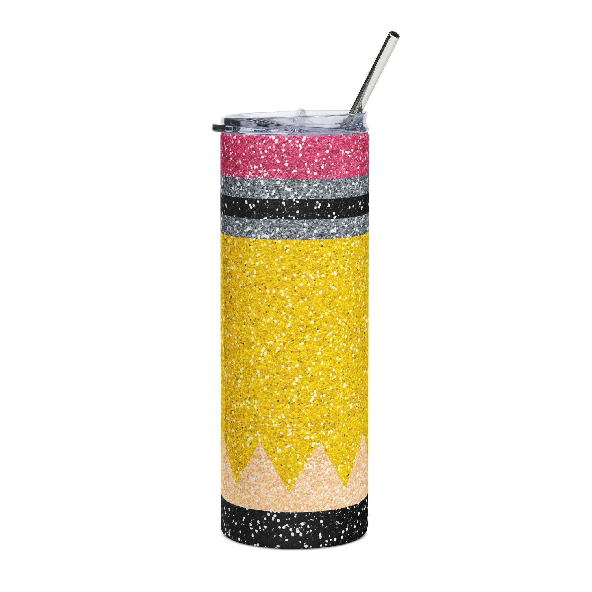 20oz Pencil Glitter Stainless Steel Tumbler Teacher Gift