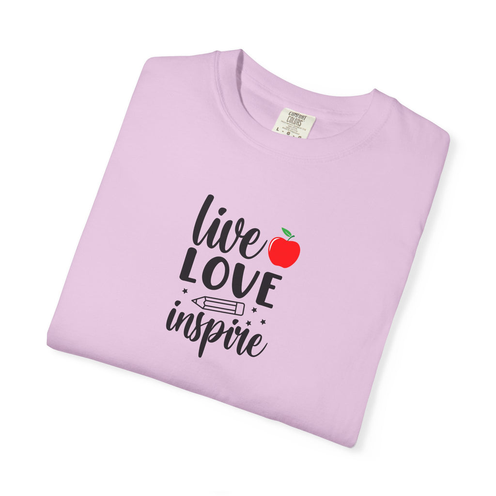 Live Love Inspire T-Shirt — Teacher Appreciation Apple Graphic Tee