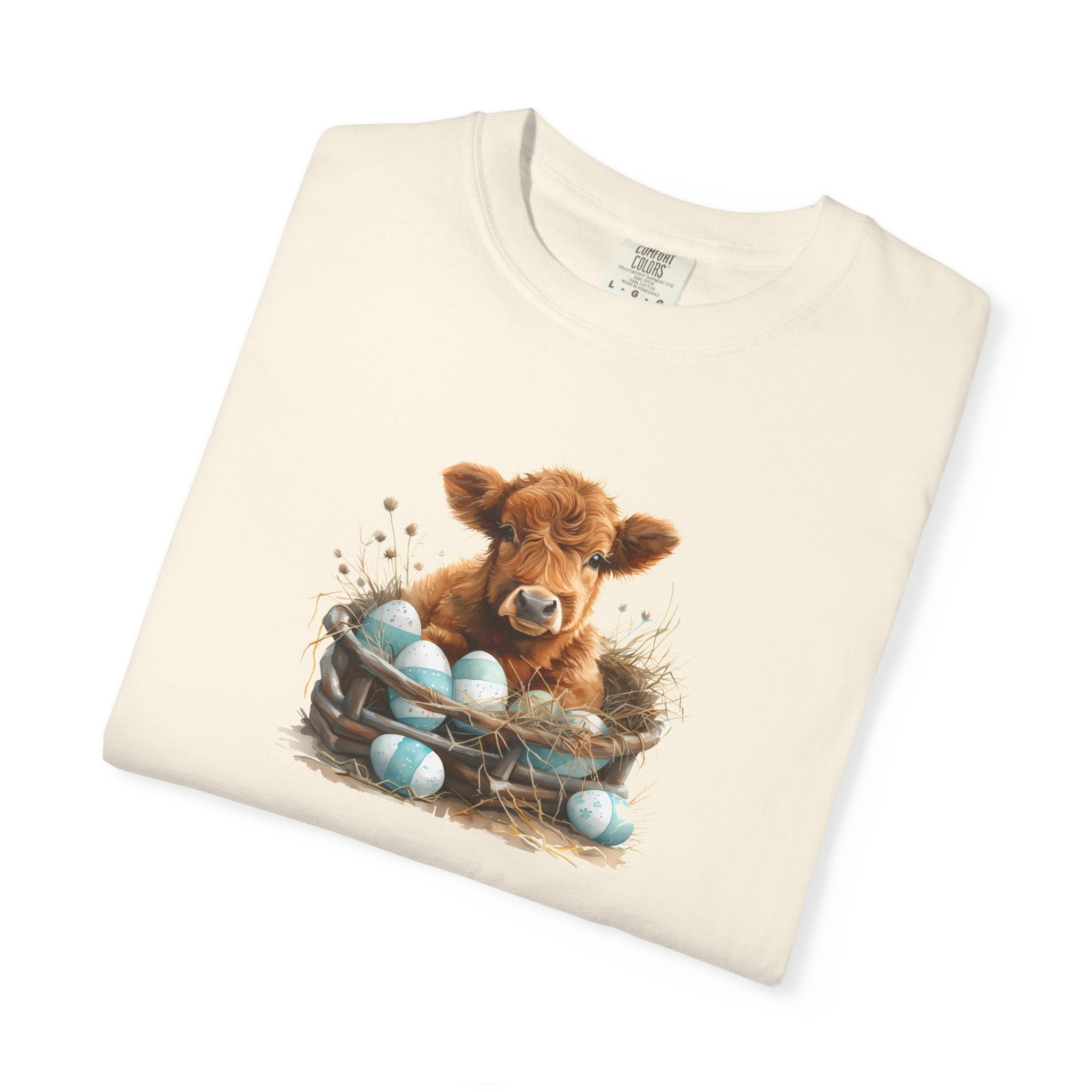 Easter Highland Cow Calf in Basket T-Shirt