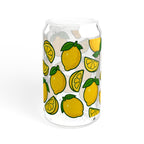Lemon Pattern Sipper Glass — 16oz Decorative Straw Tumbler