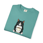 Tuxedo Cat Holding Coffee T-Shirt