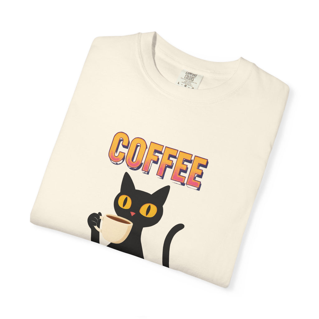 Coffee Cat T-Shirt — Cute Black Cat Holding Coffee Graphic Tee