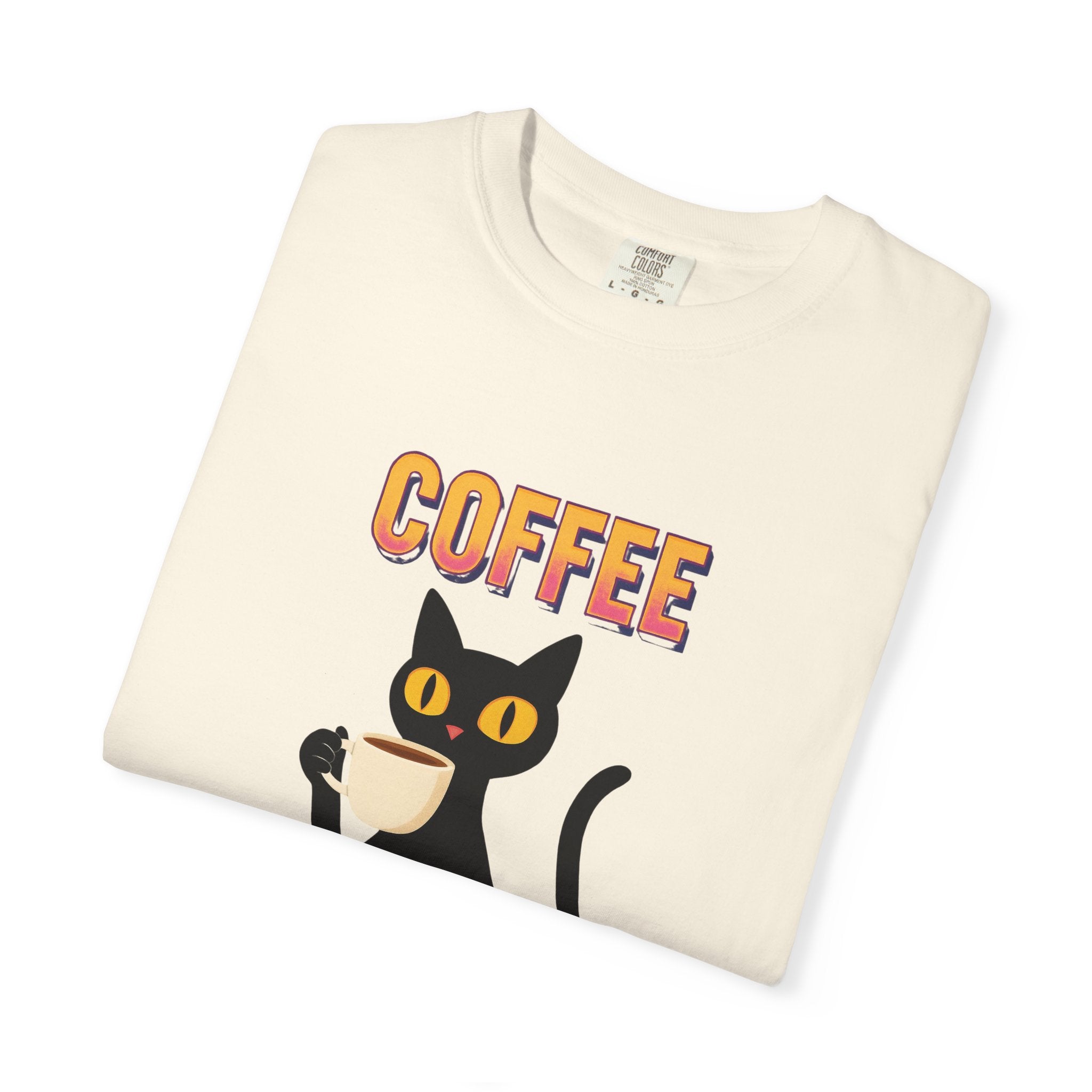 Coffee Cat T-Shirt — Cute Black Cat Holding Coffee Graphic Tee