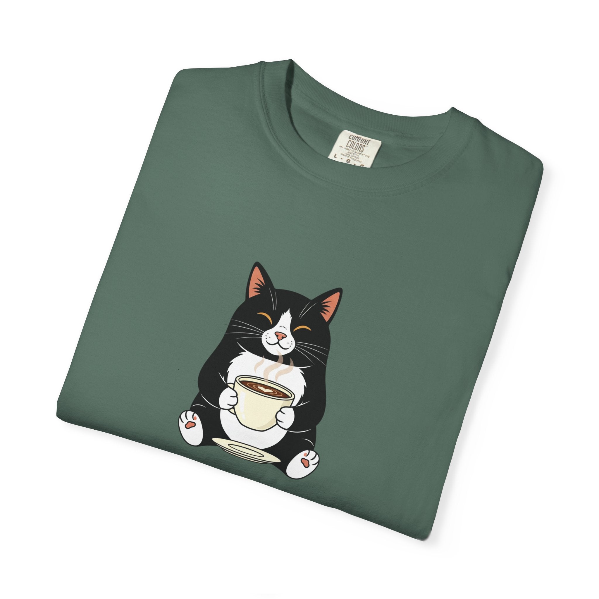 Tuxedo Cat Holding Coffee T-Shirt