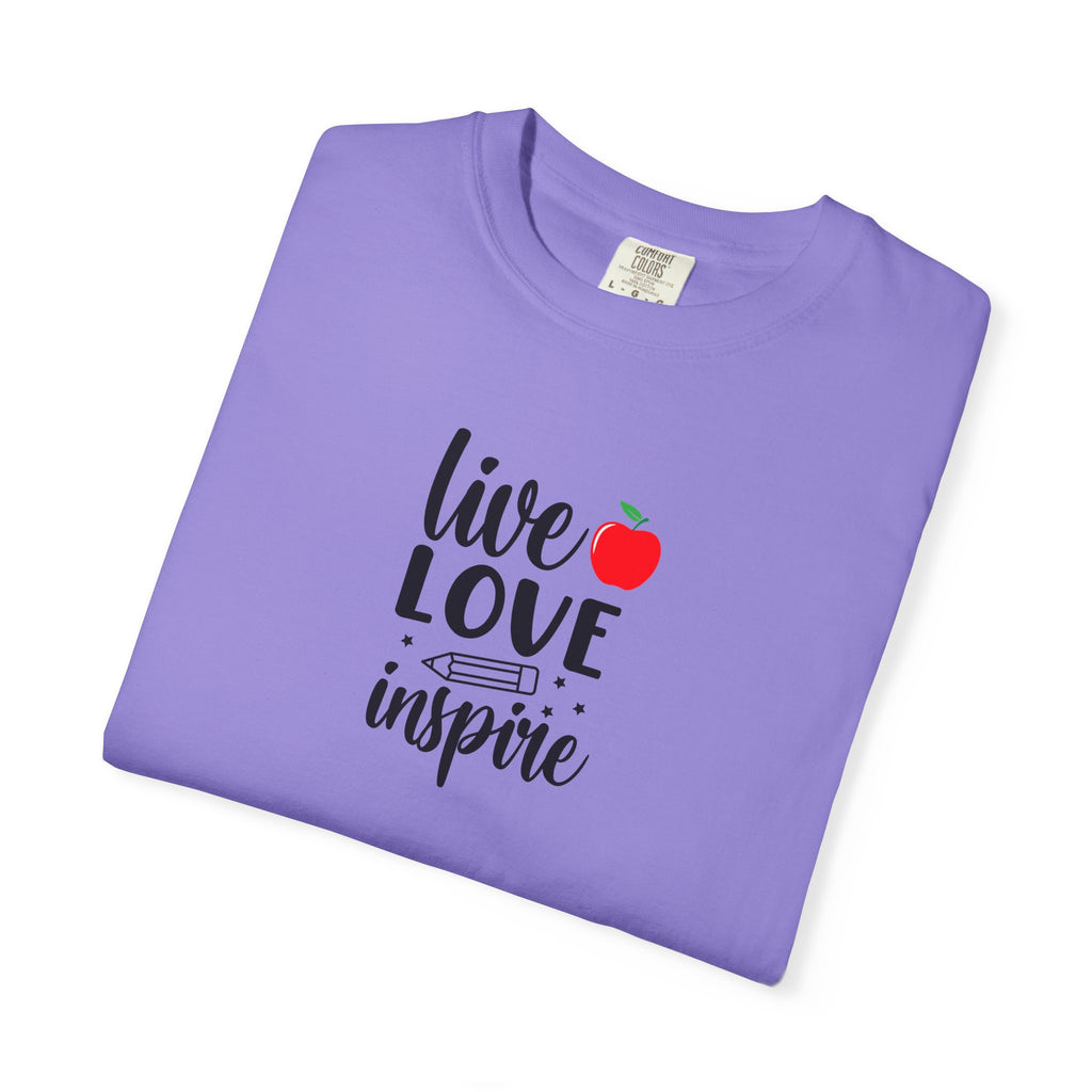 Live Love Inspire T-Shirt — Teacher Appreciation Apple Graphic Tee