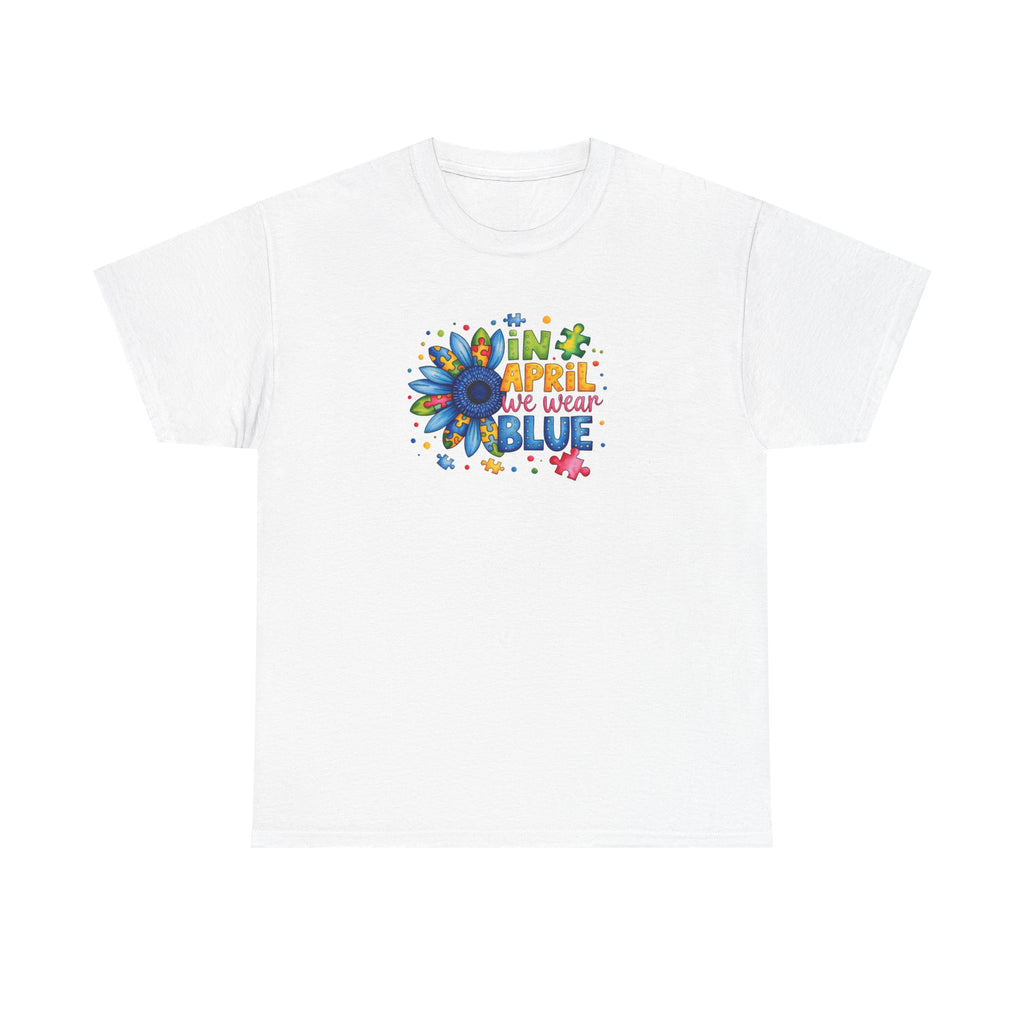 "In April We Wear Blue" Autism Awareness Floral Tee