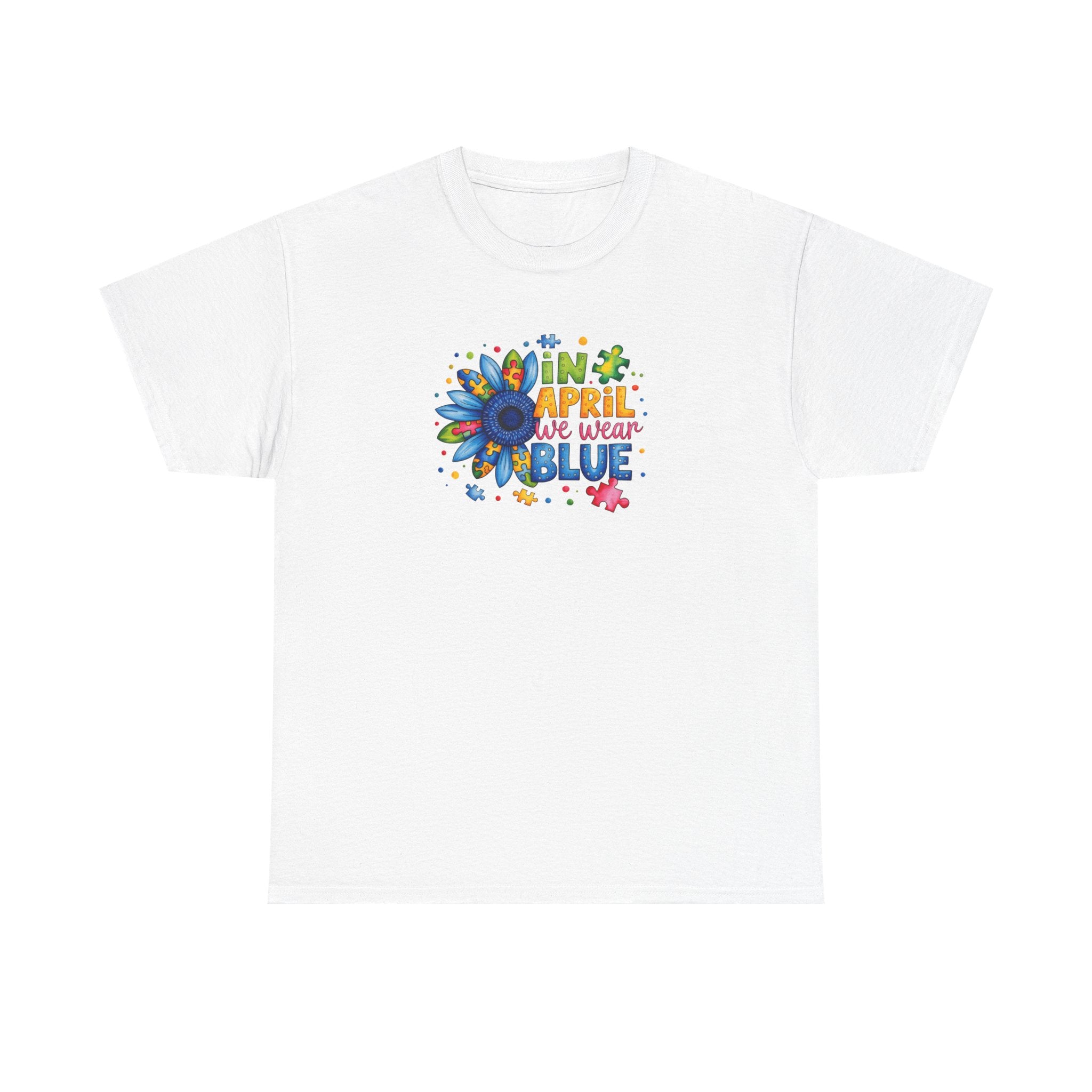 "In April We Wear Blue" Autism Awareness Floral Tee