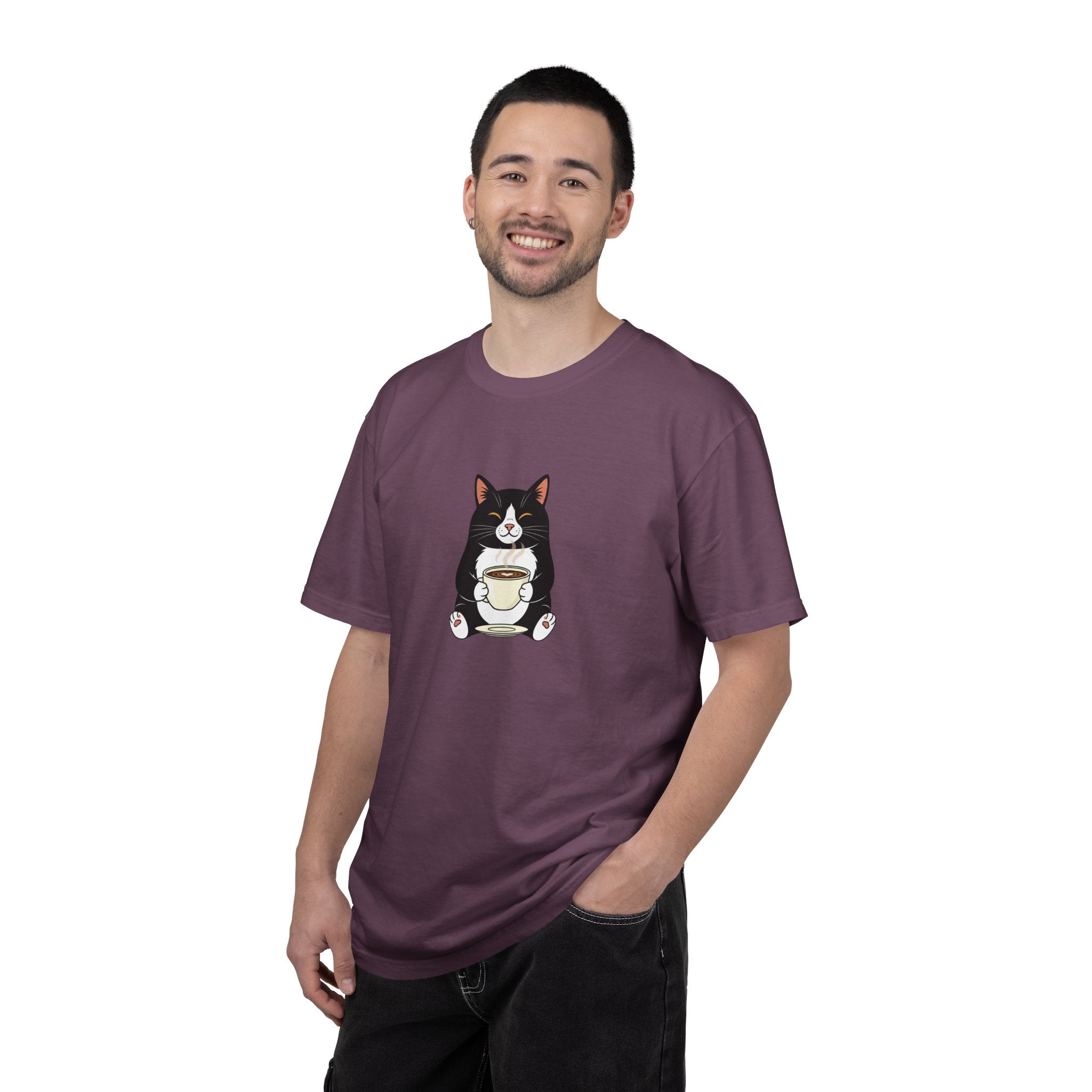 Tuxedo Cat Holding Coffee T-Shirt