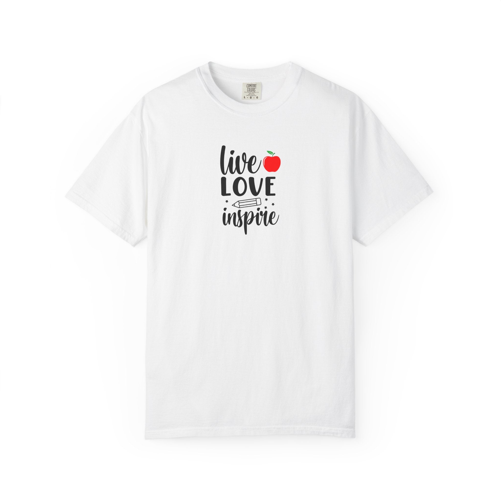Live Love Inspire T-Shirt — Teacher Appreciation Apple Graphic Tee