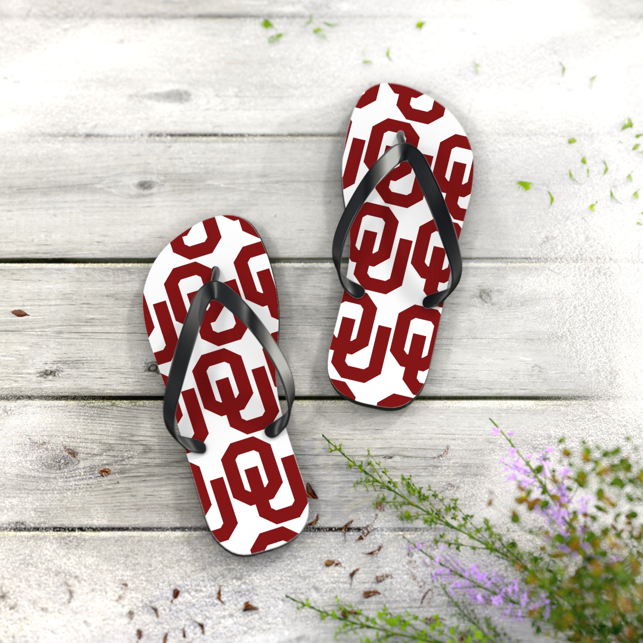 OU Crimson Logo Flip Flops — College Pride Beach Sandals